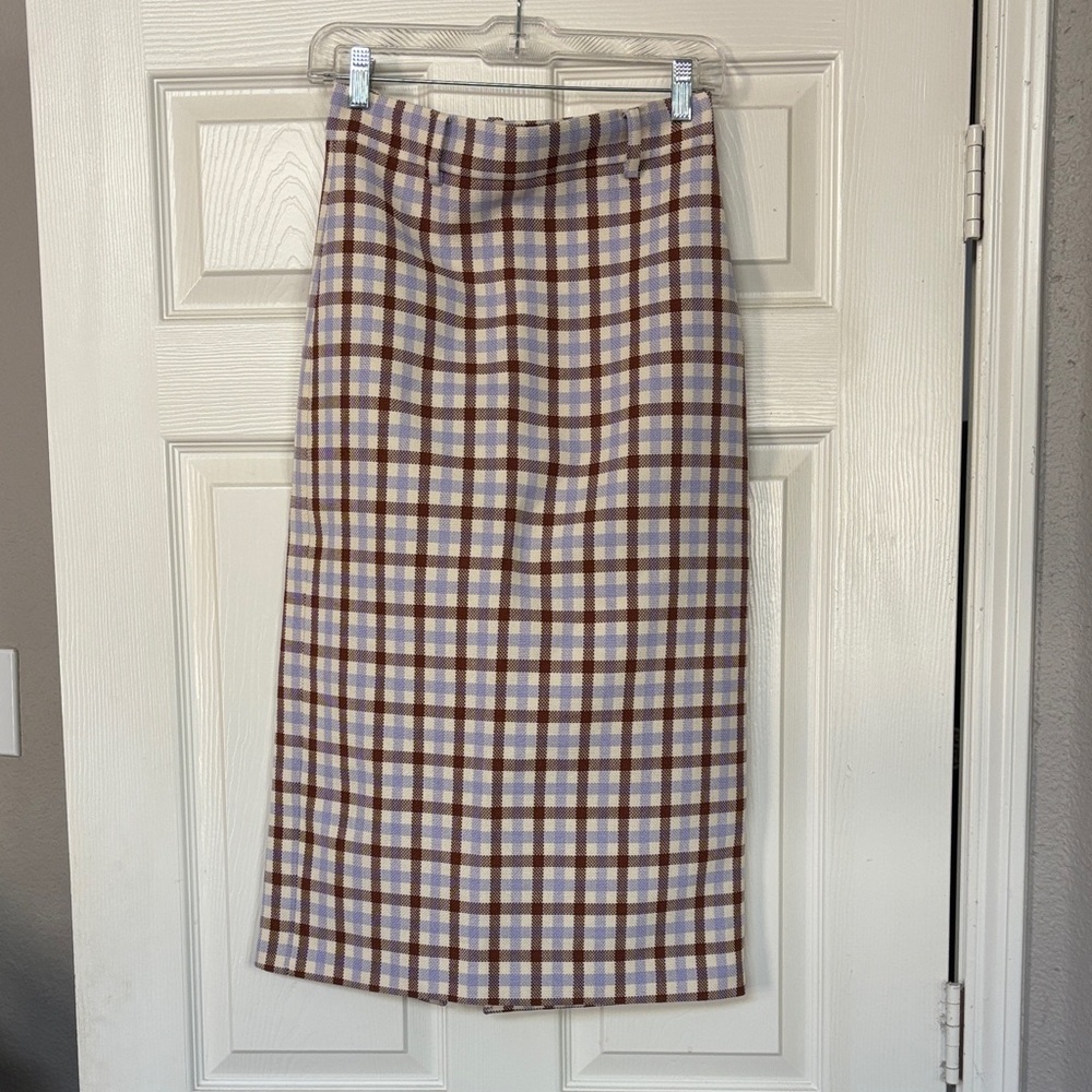Zara Checkered Pencil Skirt - Brown and Blue